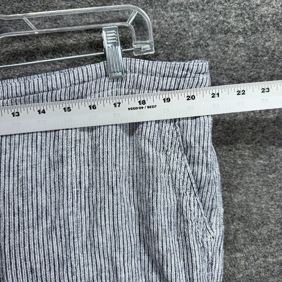 Per Se Cropped Pants Women 1X Plus Gray Striped High Rise Flat Front Linen - Picture 3 of 8
